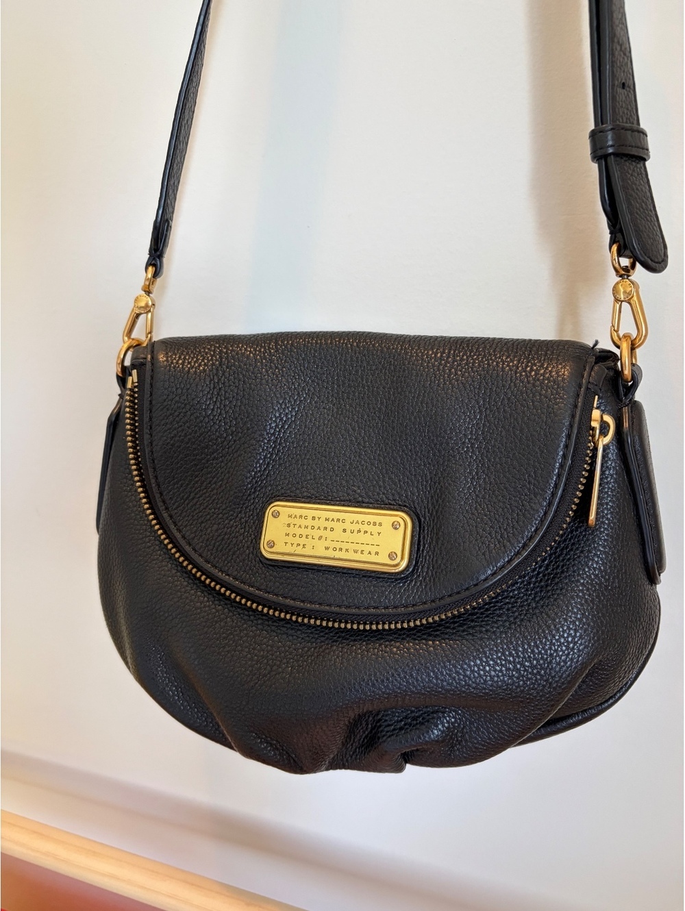 Marc by Marc Jacobs Black Pebbled Leather Crossbody Bag with Gold Hardware